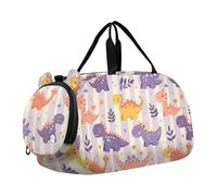 Borsone da palestra con dinosauri carini cartoni animati a righe viola chiaro con scomparto per scarpe leggero bagaglio da portare a mano per spiaggia, nuoto, piscina sport, cartone animato, carino