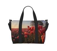 Borsone da palestra con due piccoli coniglietti carini borsone per uomo donna borsa da viaggio per la notte con scomparto per scarpe borse da allenamento, Campo dei Tulipan, Taglia unica, Borsone da