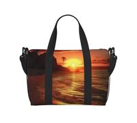 Borsone da palestra con due piccoli coniglietti carini borsone per uomo donna borsa da viaggio per la notte con scomparto per scarpe borse da allenamento, Tramonto sulla spiaggia, Taglia unica
