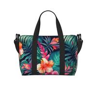 Borsone da palestra con due piccoli coniglietti carini borsone per uomo donna borsa da viaggio per la notte con scomparto per scarpe borse da allenamento, Foglie floreali tropic, Taglia unica, Borsone