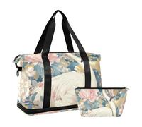 Borsone da palestra con fenicotteri bianchi e peonie rosa, con tasca bagnata, tracolla regolabile, borsa da palestra multifunzionale per uomini e donne