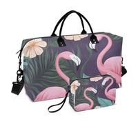 Borsone da palestra con fenicotteri color pesca, grande borsa sportiva con tracolla regolabile, per escursionismo, multifunzionale, Fenicotteri alla pesca, 1 size