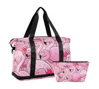 Borsone da palestra con fenicotteri rosa carini, stile cartone animato, borsa da palestra con tracolla regolabile per viaggi di lavoro, impermeabile, Fenicotteri carini del fumetto, 1 size