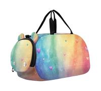 Borsone da palestra con finto cuore arcobaleno glitterato per ragazzi, con scomparto per scarpe, leggero, weekender, per la danza, per la scuola, lo sport, i viaggi