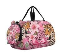 Borsone da palestra con fiocco leopardato rosa Y2k per ragazze, con scomparto per scarpe, leggero, per viaggi, nuoto, danza, danza