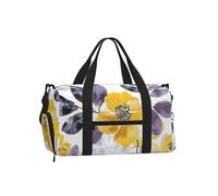 Borsone da palestra con fiori gialli grigi per uomini e donne, borsone da viaggio con scomparto per scarpe, borsa da viaggio con motivo floreale ad acquerello, impermeabile, per sport, danza, yoga