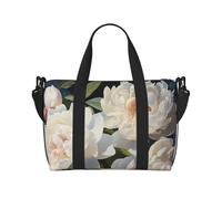 Borsone da palestra con fiori in fiore per uomo e donna, borsa da viaggio per la notte con scomparto per scarpe borse da allenamento, Peonia bianca., Taglia unica, Borsone da viaggio