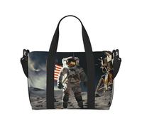 Borsone da palestra con fiori in fiore per uomo e donna, borsa da viaggio per la notte con scomparto per scarpe borse da allenamento, Astronauta Atterraggio sulla Luna, Taglia unica, Borsone da