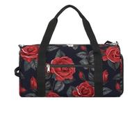 Borsone da palestra con fiori rossi e rose rosse, unisex, resistente all'acqua, da viaggio, leggera, per viaggi, sport, bianco, taglia unica