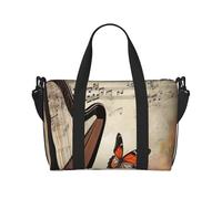 Borsone da palestra con foglie di felce naturale per uomini e donne, borsa da viaggio per la notte con scomparto per scarpe borse da allenamento, Arpa farfalla, Taglia unica, Borsone da viaggio