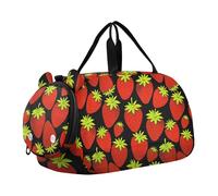 Borsone da palestra con fragole nere con scomparto per scarpe, leggero, da viaggio, per la scuola, lo sport, i viaggi