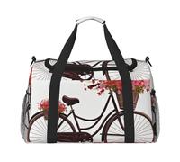Borsone da palestra con gallo per uomo e donna, borsa da notte con scomparto per scarpe, borse da viaggio per allenamento, Bicicletta rossa con fiori, Taglia unica, Borsone da viaggio