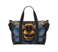 Borsone da palestra con gatto nero con occhi gialli, borsone per uomo e donna, borsa da viaggio per la notte con scomparto per scarpe borse da allenamento, Ape su fiore blu, One Size, Borsone da