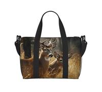 Borsone da palestra con gerani rossi per uomo e donna, borsa da viaggio per la notte con scomparto per scarpe borse da allenamento, Natura Cervi animali selvatici, Taglia unica, Borsone da viaggio