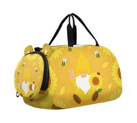 Borsone da palestra con gnomo girasole con ape, con scomparto per scarpe, grande capacità, borsa da ballo per weekender durante la notte, borsa per spiaggia, nuoto, piscina, sport