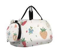Borsone da palestra con grazioso motivo floreale con fragole in stile cartone animato con scomparto per scarpe, borsone leggero da viaggio per viaggi, sport, fitness e allenamento