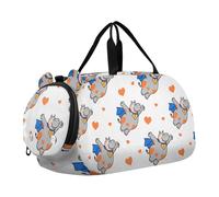 Borsone da palestra con ippopotamo divertente animale volante bianco cuore arancione con scomparto per scarpe leggero per bambini borsone per viaggi, sport, fitness e allenamento