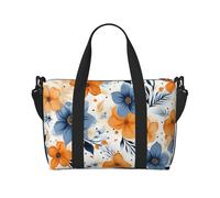 Borsone da palestra con limoni e foglie di limone, per uomini e donne, borsa da viaggio per la notte con scomparto per scarpe borse da allenamento, Fiori blu e arancioni, One Size, Borsone da viaggio
