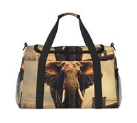 Borsone da palestra con molti cavalli, per uomini e donne, borsa da notte con scomparto per scarpe, borse da viaggio per allenamento, Elefante su un ponte, Taglia unica, Borsone da viaggio