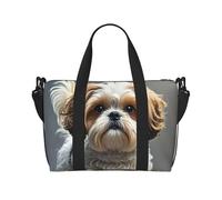 Borsone da palestra con motivo a tessere colorate per uomini e donne, borsa da viaggio per la notte con scomparto per scarpe borse da allenamento, Cane Shih Tzu., Taglia unica, Borsone da viaggio