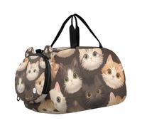 Borsone da palestra con motivo a teste di gatto, con scomparto per scarpe, leggero, per bambini, per la pratica scolastica, lo sport, i viaggi