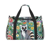 Borsone da palestra con motivo animali lemuri e fiori, per uomini e donne, borsa da notte con scomparto per scarpe, borse da viaggio per allenamento, Animali Lemur Fiori Pattern, Taglia unica, Borsone