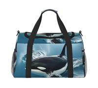 Borsone da palestra con motivo animali lemuri e fiori, per uomini e donne, borsa da notte con scomparto per scarpe, borse da viaggio per allenamento, Orca Killer Whale, Taglia unica, Borsone da