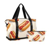 Borsone da palestra con motivo cartoon gourmet hot dog borsone weekender borsone con tracolla regolabile per palestra pieghevole, Hot dog gourmet cartone animato, 1 size