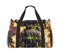 Borsone da palestra con motivo di bandiere a scacchi, per uomo e donna, borsa da notte con scomparto per scarpe, borse da viaggio per allenamento, Fiamma del vigile del fuoco, Taglia unica, Borsone da