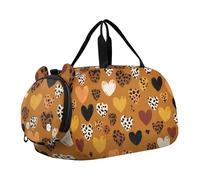 Borsone da palestra con motivo leopardato marrone con cuore e scomparto per scarpe, leggero, per fine settimana, notte, danza, scuola, sport, viaggi