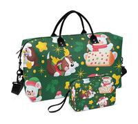 Borsone da palestra con motivo natalizio con cartoni animati, verde, con cinghia regolabile, pieghevole, per lo sport, Zoo Verde Cartone Animato Natale, 1 size