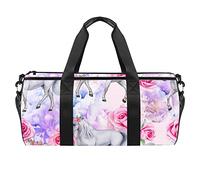 Borsone da palestra con motivo unicorno fatine magiche con rose e fiori, borsa da viaggio, borsa da viaggio, borsa per attrezzatura da donna e uomo, Multicolore, 17.7x9x9 inches