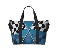 Borsone da palestra con paillettes dorate luccicanti per uomini e donne, borsa da viaggio per la notte con scomparto per scarpe borse da allenamento, Modello di bandiere a scacchi Formula, Taglia