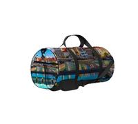Borsone da palestra con panorama aereo estivo panoramico blu della città vecchia, con tracolla, cerniera, 2 tasche laterali per uomini e donne, borsa da viaggio e da viaggio