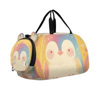 Borsone da palestra con pinguino color arcobaleno con scomparto per scarpe grande capacità per bambini borsone da notte per ragazzi e ragazze