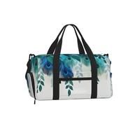 Borsone da palestra con piume blu foglia di tè per uomo e donna, borsone da viaggio con scomparto per scarpe, borsa da viaggio per il fine settimana con pavone, impermeabile, per sport durante la