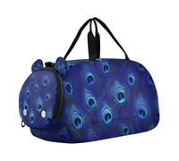 Borsone da palestra con piume di pavone blu, con scomparto per scarpe, leggero, da viaggio, nuoto, danza, danza
