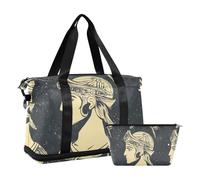 Borsone da palestra con ritratto antico egiziano retrò borsa da viaggio per il fine settimana con borsa da toilette per allenamento grande capacità, Reticolo ritratto antico egiziano retrò, 1 size