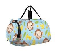 Borsone da palestra con scimmia e banane Glory Blue con scomparto per scarpe, grande capacità, per viaggi e weekend, per ragazzi e ragazze, carino scimmia e banane gloria blu