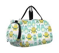 Borsone da palestra con scomparto per scarpe, multifunzione, con piccoli mostri, verde e giallo, borsa da viaggio per viaggi, nuoto, danza, balletto