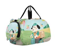 Borsone da palestra con simpatico cucciolo di postino con scomparto per scarpe, grande capacità, per sport, palestra, scuola, pratica, sport, viaggi