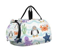 Borsone da palestra con simpatico pinguino viola con scomparto per scarpe, leggero, borsa da viaggio per il fine settimana per viaggi, sport, borsone, weekender