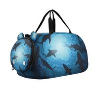 Borsone da palestra con squali oceanici, con scomparto per scarpe, multifunzionale, per spiaggia, nuoto, piscina, sport