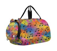 Borsone da palestra con stampa artistica con note musicali ad acquerello arcobaleno con scomparto per scarpe, leggero, bagaglio a mano per viaggi, nuoto, danza, danza