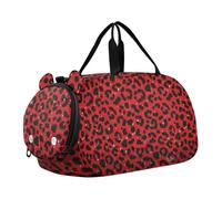 Borsone da palestra con stampa leopardata con glitter finti rossi, con scomparto per scarpe, multifunzionale, da viaggio, con cinghia regolabile, per viaggi, nuoto, danza, danza