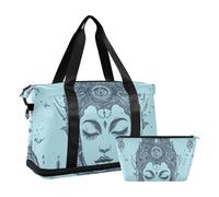 Borsone da palestra con testa di dea blu chiaro, stile bohémien, borsone da portare con sé il fine settimana, borsa da toilette per palestra, grande capacità, Testa di Dea Boemia Azzurro, 1 size