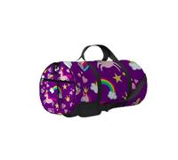 Borsone da palestra con tracolla, cerniera, 2 tasche laterali, per uomini e donne, da viaggio e da riporre, con unicorno, arcobaleno, cuori e stelle, viola