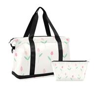 Borsone da palestra con tulipani rossi carini cartoni animati per la notte borse da weekend con tracolla regolabile per palestra impermeabile, Cartoon carino tulipani rossi, 1 size