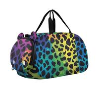 Borsone da palestra da ragazzo con stampa leopardata arcobaleno alla moda con scomparto per scarpe borsa multifunzionale per la pratica scolastica, sport, viaggi