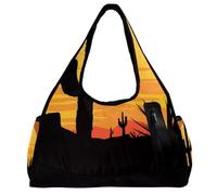 Borsone da palestra da uomo, borsa da palestra da donna, borsa da viaggio per yoga, borsone per allenamento, cactus al tramonto nel deserto, Motivo 205, 47x16.5x27cm(18.5x6.5x10.6in)